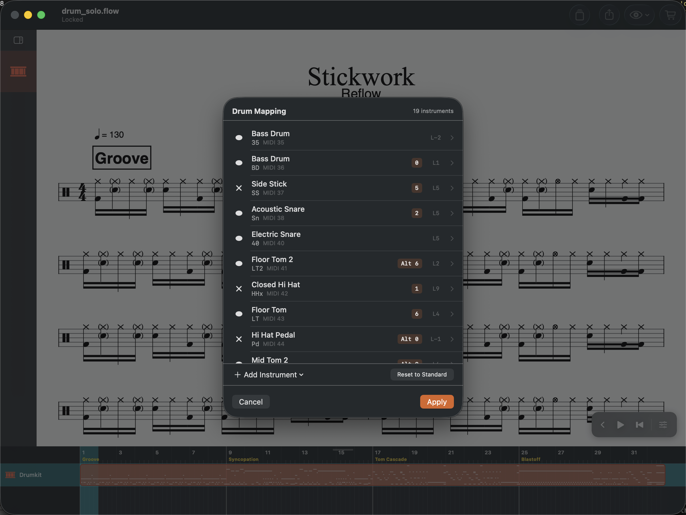Drum mapping dialog
